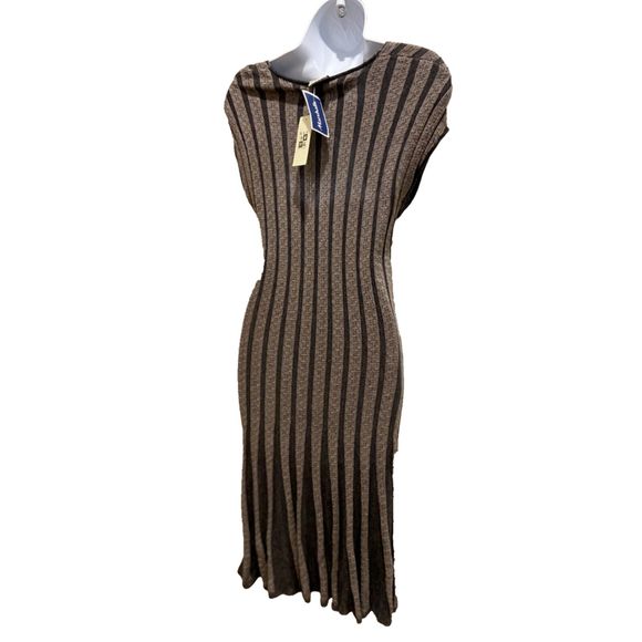 Max Studio Fitted Ribbed Knit Sleeveless Brown & Gray Sweater Dress sz S - Picture 3 of 6